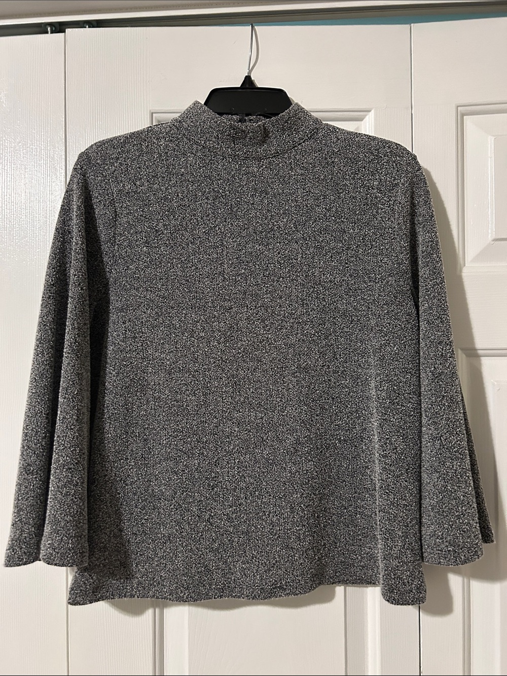 Ann Taylor Factory Marled Gray Mock Neck Bell Sleeve Sweater